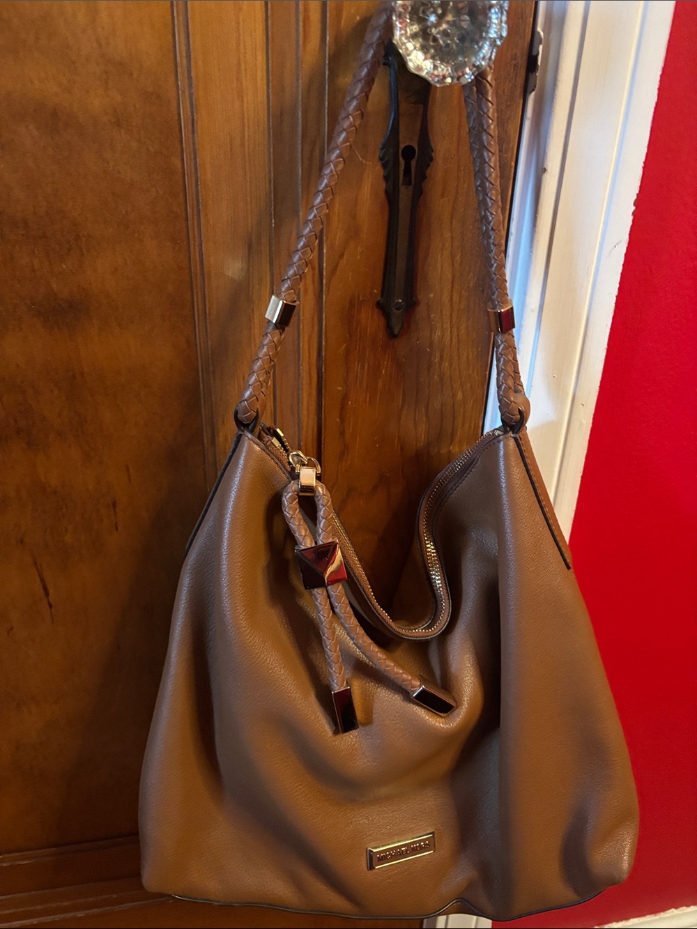 Michael Kors Brown Braided-Handle Shoulder Hobo
